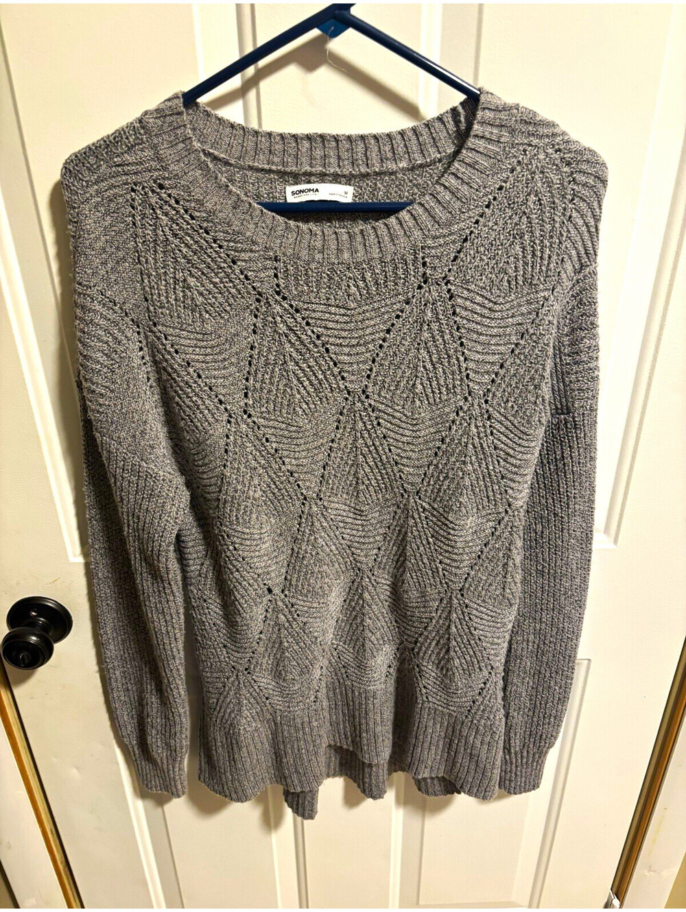 Sonoma Women's Knit Crew Neck Ribbed Pointelle Long Sleeve Pullover Sweater M